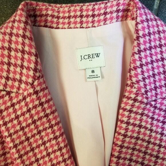 J Crew Re Imagined Pink Houndstooth Campbell Blazer Jacket *  Ladies Size 8 - Picture 9 of 11